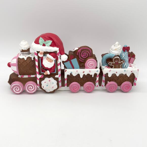 Peppermint Square Gingerbread Train With Santa Hat 13” Christmas Holiday NEW - Picture 1 of 8